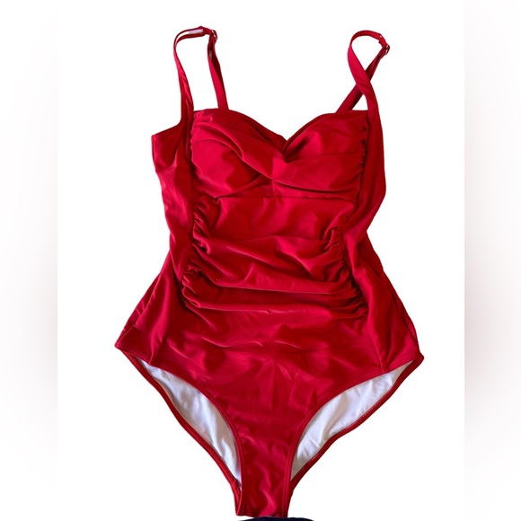 ekouaer Other - EKOUAER RED Vintage Retro One Piece Monikini Swimsuit ruched middle NWT